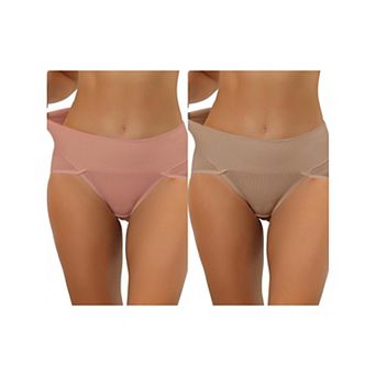 2 Packs Women's Hi-cut Ribbed High Waist Tummy Control Underwear, Available In Plus Size