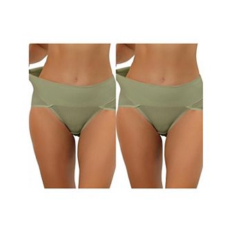 2 Packs Women's Hi-cut Ribbed High Waist Tummy Control Underwear, Available In Plus Size