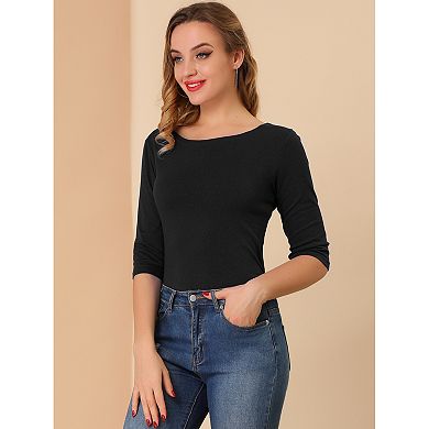 2 Packs Women's Elbow Sleeves Boat Neck Slim Fit Classic Tees