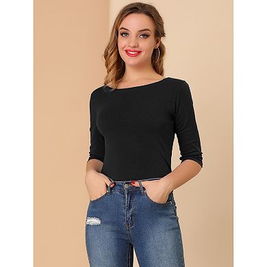 2 Packs Women's Elbow Sleeves Boat Neck Slim Fit Classic Tees