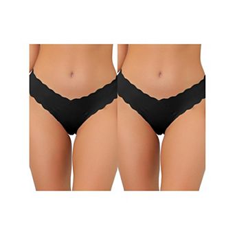 2 Packs Women's No-show Hipster Unlined Cheeky Underwear V-shape Waist Stretch Bikini