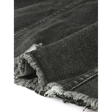 Denim Jacket For Women Frayed Washed Button Down Jean Jacket With Pockets