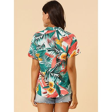 2 Packs Women's Hawaiian Beach Floral Leaves Button Down Shirts