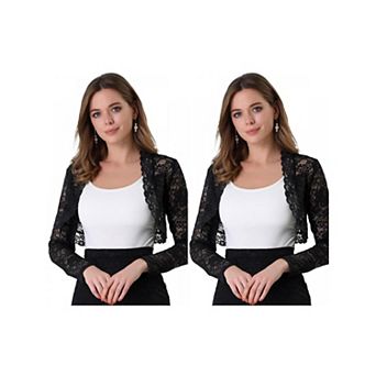 2 Packs Women's Lace Bolero Shrugs Sheer Long Sleeve Open Front Crop Cardigans