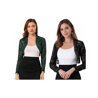 2 Packs Women's Lace Bolero Shrugs Sheer Long Sleeve Open Front Crop Cardigans