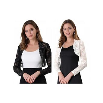 2 Packs Women's Lace Bolero Shrugs Sheer Long Sleeve Open Front Crop Cardigans