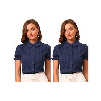 2 Packs Women's Cotton Frilled Top Turndown Collar Solid Blouses