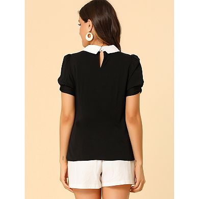 2 Packs Women's Vintage Peter Pan Collar Contrast Short Sleeve Blouse Tops