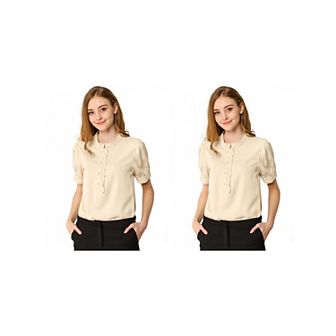 2 Packs Women's Work Office Blouse Half Placket Ruffled Sleeve Shirt Tops