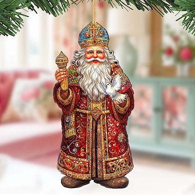 Set Of 2 - Santa's Dove Of Hope Wooden Christmas Ornaments By G. Debrekht