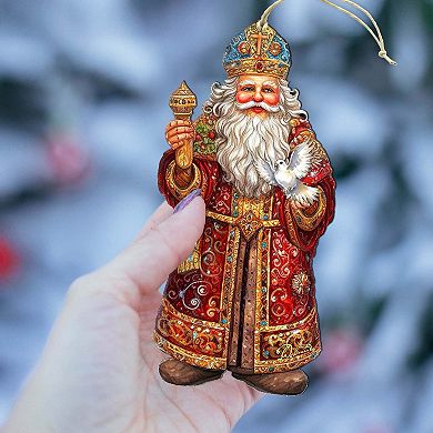 Set Of 2 - Santa's Dove Of Hope Wooden Christmas Ornaments By G. Debrekht