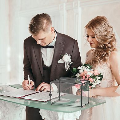 12" Glass Wedding Card Box with Lock, Clear Card Box for Reception