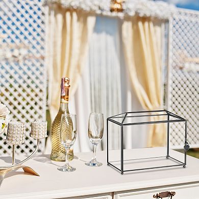 12" Glass Wedding Card Box with Lock, Clear Card Box for Reception