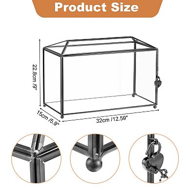 12" Glass Wedding Card Box with Lock, Clear Card Box for Reception