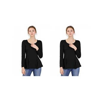 2 Packs Women's Long Sleeves Scoop Neck Casual Peplum Shirt Tops