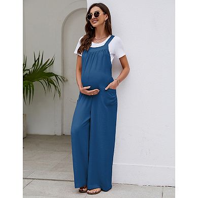 Women's Maternity Casual Loose Jumpsuit Sleeveless Tie Loose Jumpsuit With Pockets