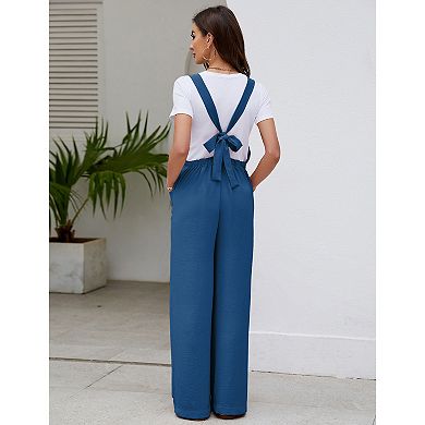 Women's Maternity Casual Loose Jumpsuit Sleeveless Tie Loose Jumpsuit With Pockets