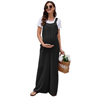 Women's Maternity Casual Loose Jumpsuit Sleeveless Tie Loose Jumpsuit With Pockets