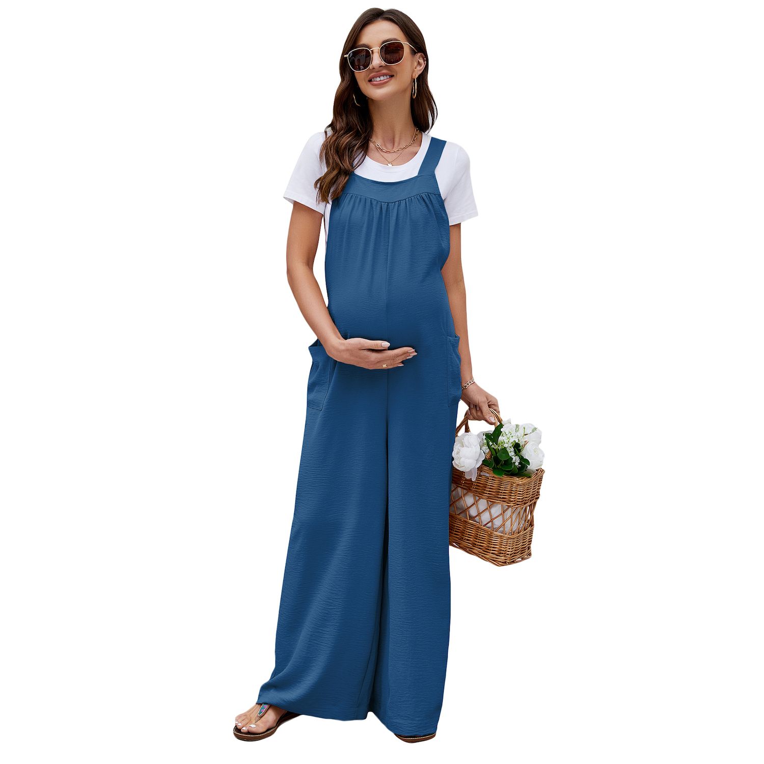 Женские комбинезоны Maternity Casual Loose Jumpsuit Sleeveless Tie Loose Jumpsuit With Pockets