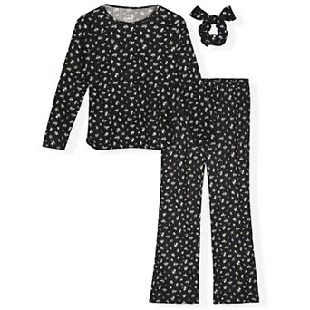 Sleep On It Girls 2 pc Long Sleeve Hacci Pajama Set with Matching Scrunchie