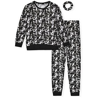 Sleep On It Girls 2 pc Long Sleeve Hacci Pajama Set with Matching Scrunchie