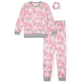 Sleep On It Girls 2 pc Long Sleeve Hacci Pajama Set with Matching Scrunchie