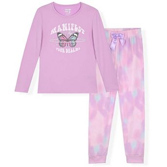 Sleep On It Girls 2 pc Long Sleeve Hacci Pajama Set with Matching Scrunchie
