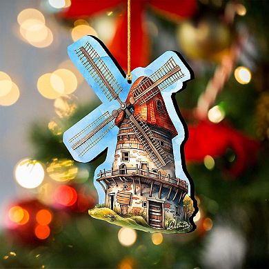 Set Of 2 - Windmill Wooden Christmas Ornaments By G. Debrekht