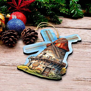 Set Of 2 - Windmill Wooden Christmas Ornaments By G. Debrekht