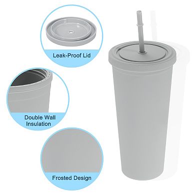 Acrylic Tumbler With Lid And Straw, Insulated Double Wall Cups, Matte Travel Tumblers
