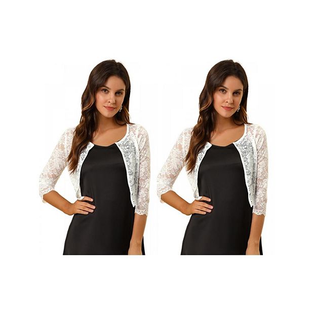2 Packs Women s Elegant Sheer Floral Lace Shrug Top Cropped Bolero Cardigans