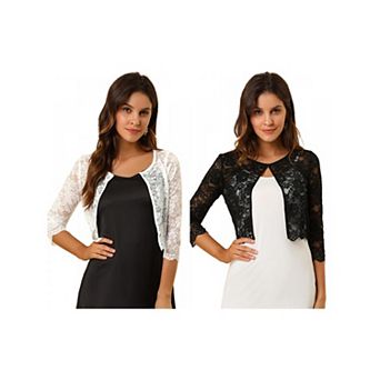2 Packs Women's Elegant Sheer Floral Lace Shrug Top Cropped Bolero Cardigans