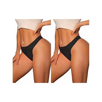 2 Packs Women's Low-waisted Satin Bikini Panties Elastic Lace Waist Thongs Underwear