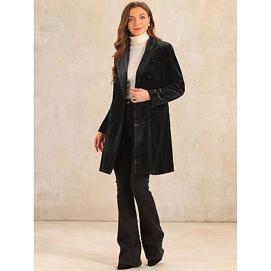 Women's Velvet Lapel Double-breasted Long Outerwear Winter Coat