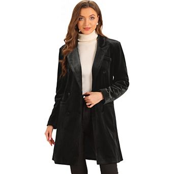 Women's Velvet Lapel Double-breasted Long Outerwear Winter Coat
