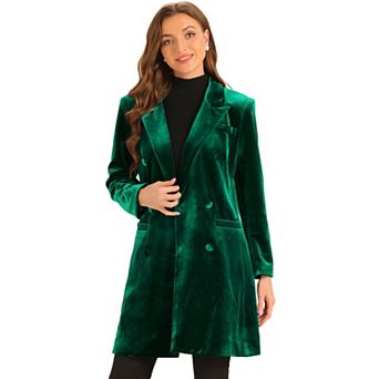 Women's Velvet Lapel Double-breasted Long Outerwear Winter Coat
