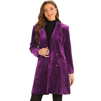 Women's Velvet Lapel Double-Breasted Long Outerwear Winter Coat