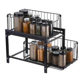2 tier Under Sink Cabinet Organizer With Sliding Drawer, Pull Out Home Organizer, Black