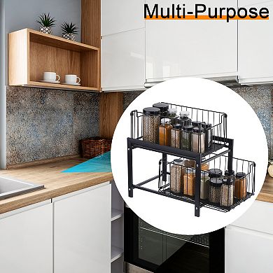 2 Tier Under Sink Cabinet Organizer With Sliding Drawer, Pull Out Home Organizer, Black