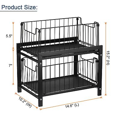 2 Tier Under Sink Cabinet Organizer With Sliding Drawer, Pull Out Home Organizer, Black