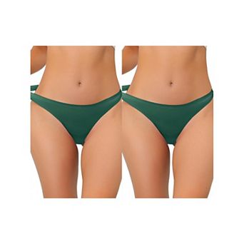 2 Packs Women's Unlined Underwear Satin Invisible Bikini Comfortable No-show Thongs