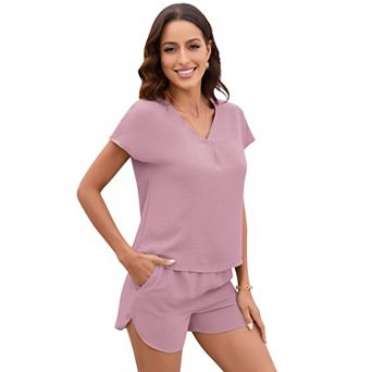 Blueming Ladies Short-sleeved Pajamas V-neck Lotus Sleeve Two-piece Leisure Suit Home Wear