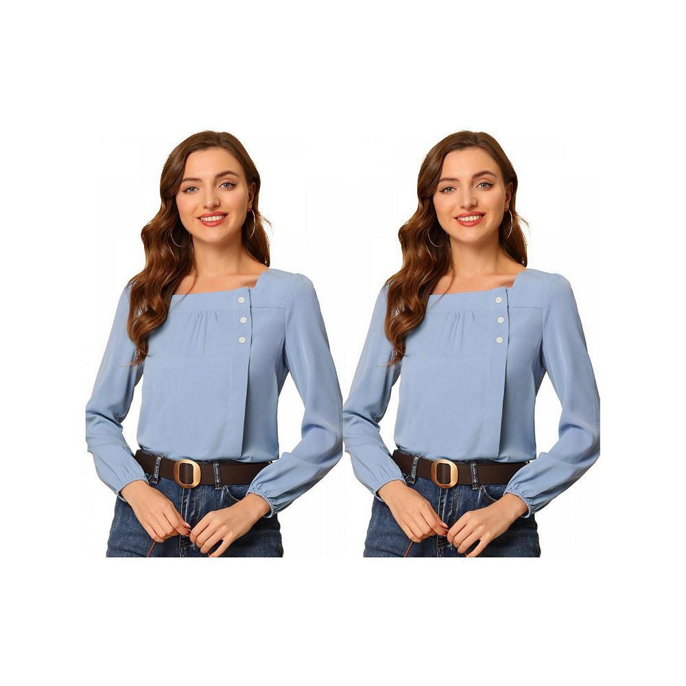 2 Packs Women's Casual Button Decor Solid Square Neck Tops