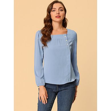 2 Packs Women's Casual Button Decor Solid Square Neck Tops