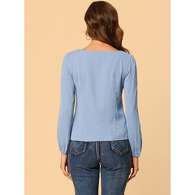 2 Packs Women's Casual Button Decor Solid Square Neck Tops