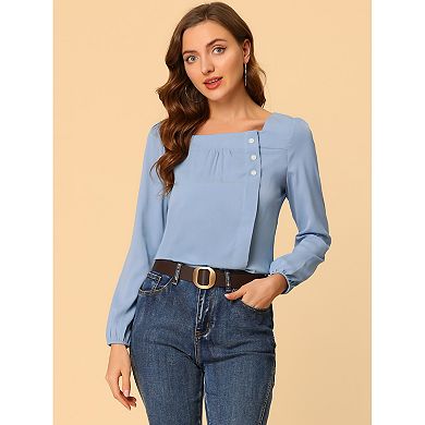 2 Packs Women's Casual Button Decor Solid Square Neck Tops