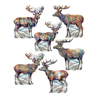 Iconic Caribou Of Alaska Wooden Clip-on Ornaments Set Of 6 By G. Debrekht