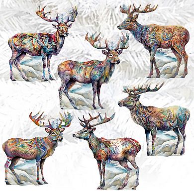Iconic Caribou Of Alaska Wooden Clip-on Ornaments Set Of 6 By G. Debrekht