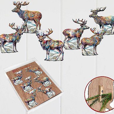Iconic Caribou Of Alaska Wooden Clip-on Ornaments Set Of 6 By G. Debrekht