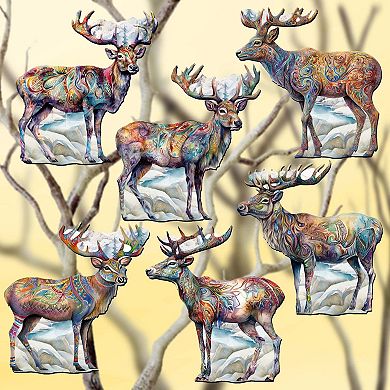 Iconic Caribou Of Alaska Wooden Clip-on Ornaments Set Of 6 By G. Debrekht